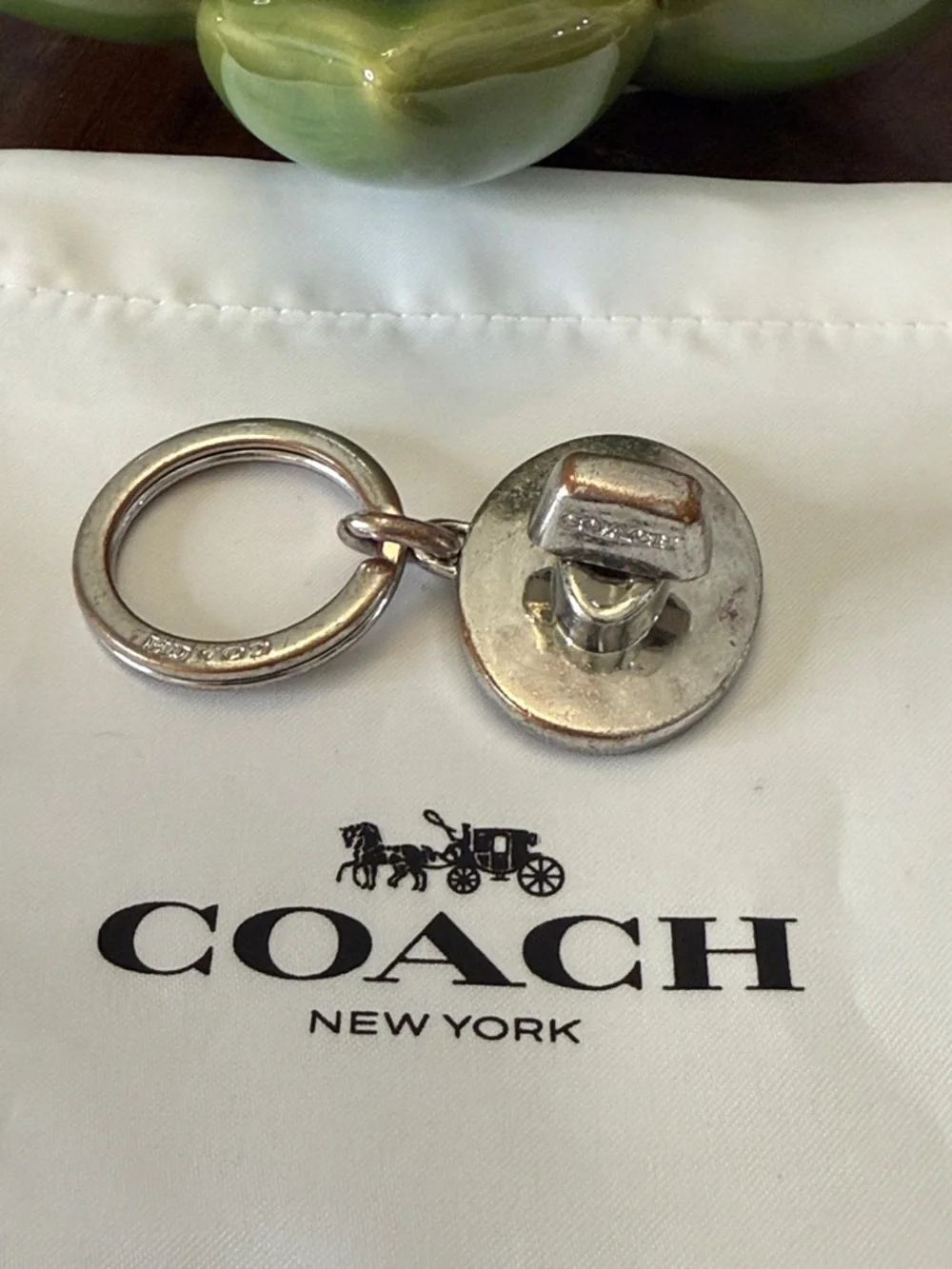 Y2K Coach Silver-Tone Round Keyring with Button Charm